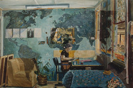 Oil painting of Paul Martin's own artist studio.